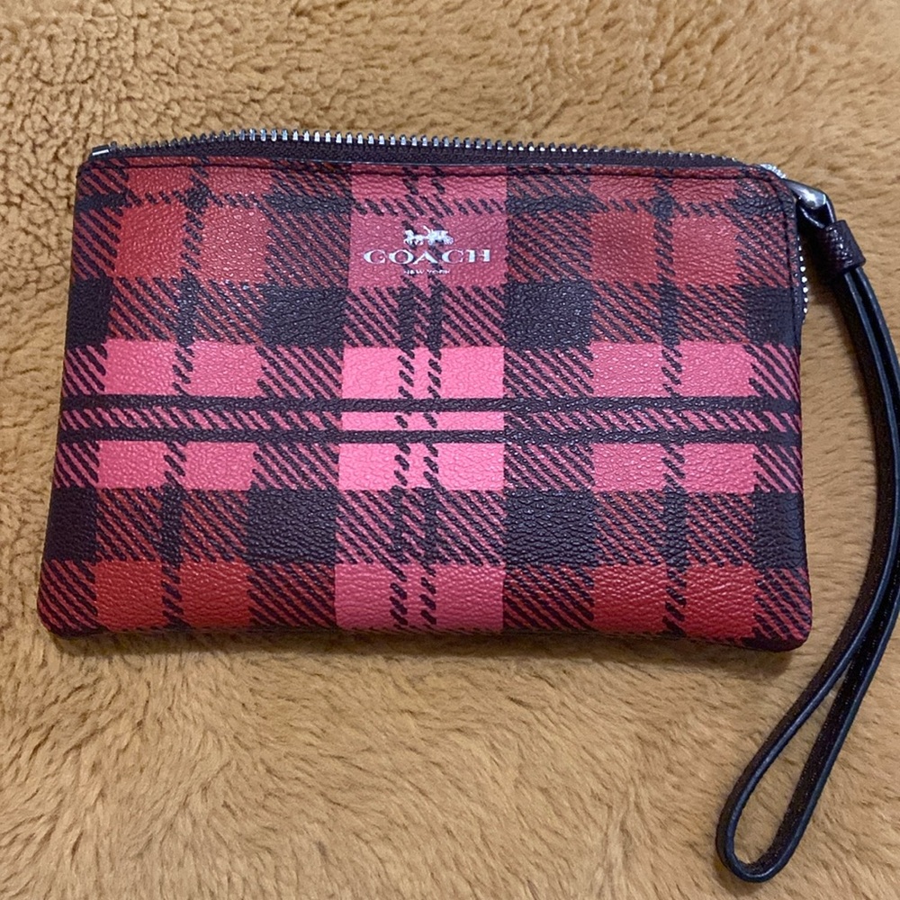 Authentic coach wristlet plaid bag